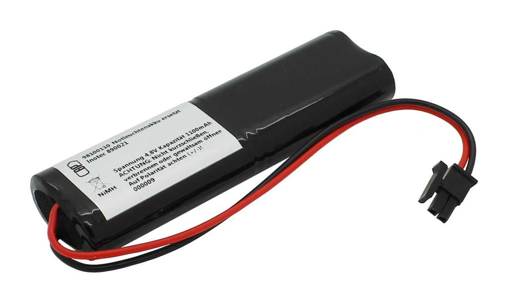 Bild von Notleuchtenakku NiMH 4,8V 1100mAh L2x2 Mignon AA mit 150mm Kabel & Stecker ersetzt Inotec 890021