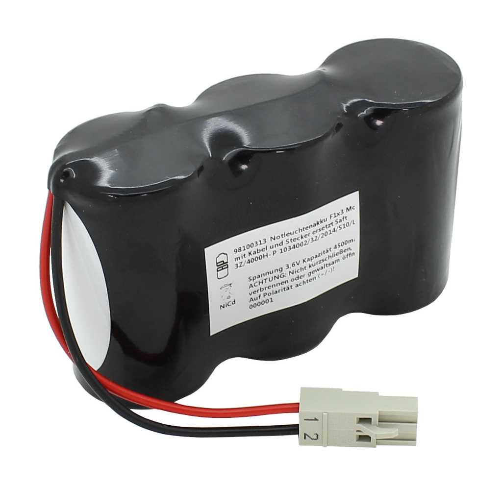 Bild von Notleuchtenakku NiCd 3,6V 4500mAh F1x3 Mono D mit Kabel und Stecker ersetzt Saft 3Z/4000H-P 1034002/32/2014/S10/Li