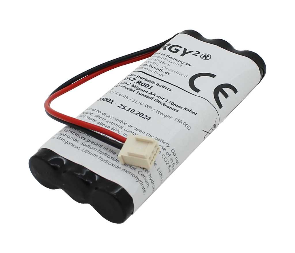 Bild von Akkupack NiMH 7,2V 1600mAh L3x2 Mignon AA mit 130mm Kabel und Stecker ersetzt Tunstall Electronics D3606005