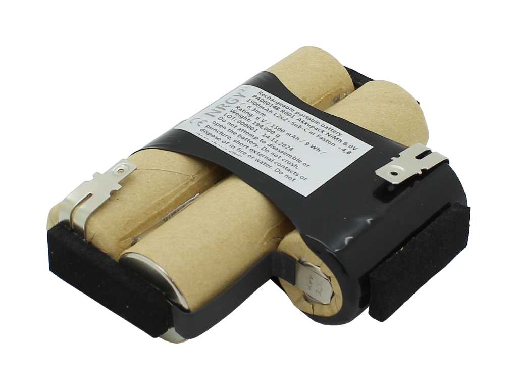 Bild von Akkupack NiMH 6,0V 1500mAh L2x2+1 Sub-C mit Faston-Anschluss +4,8mm / -6,3mm