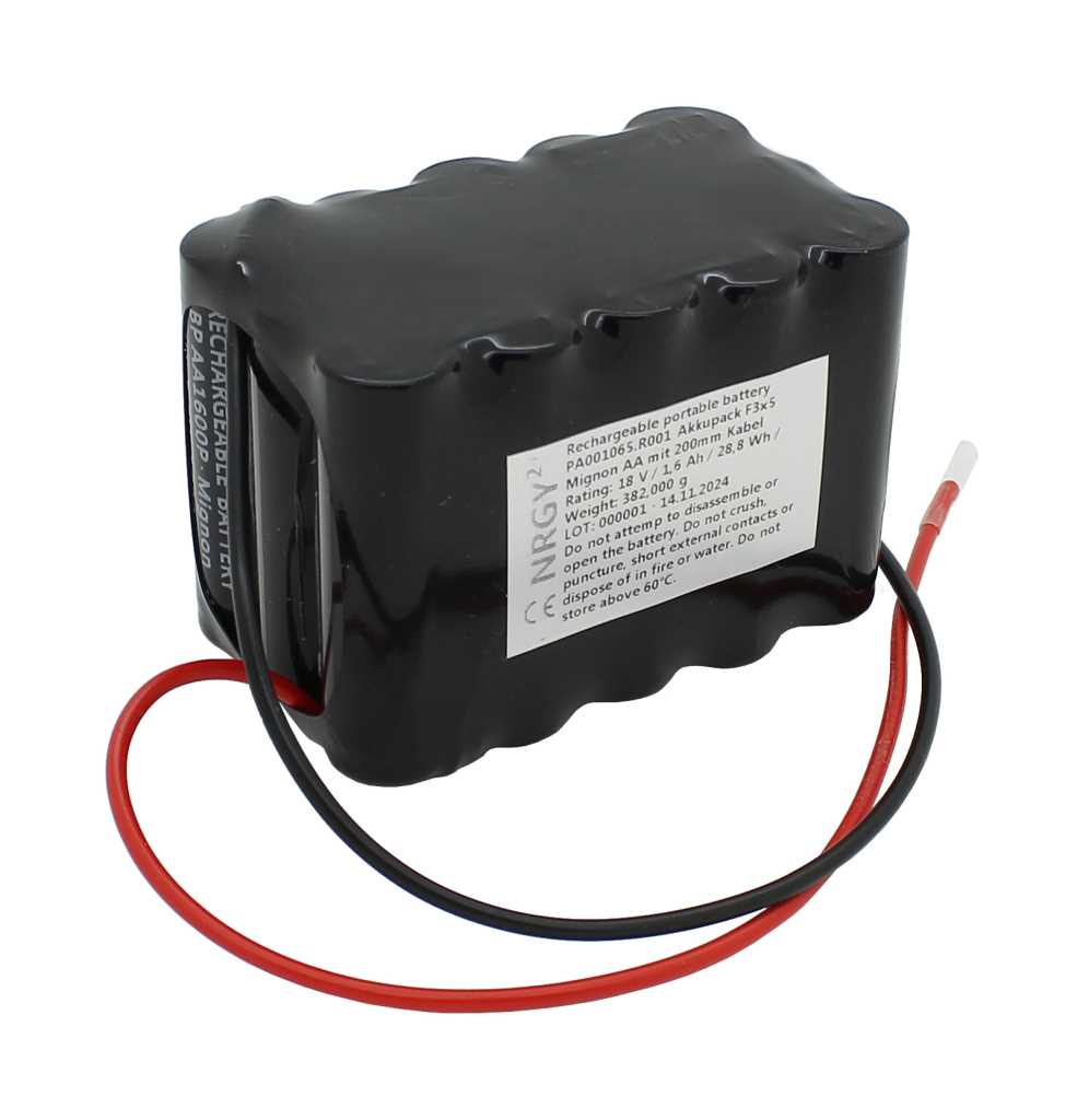 Bild von Akkupack NiMH 18V 1600mAh F3x5 Mignon AA mit 200mm Kabel